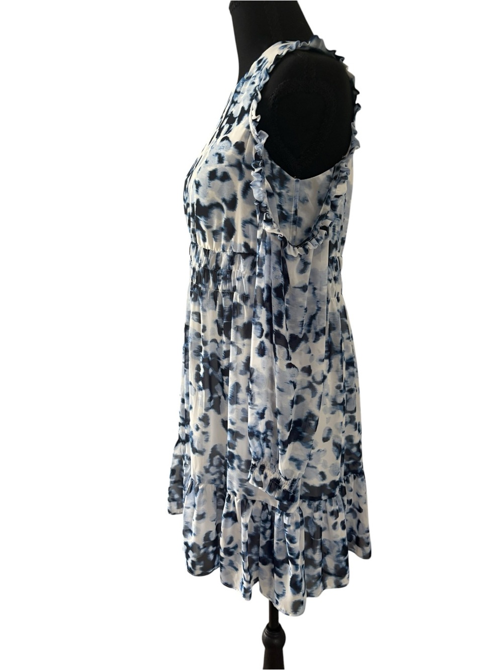Eliza J Blue and White Cold-Shoulder Tie-Dye Mini Dress - Picture 3 of 10